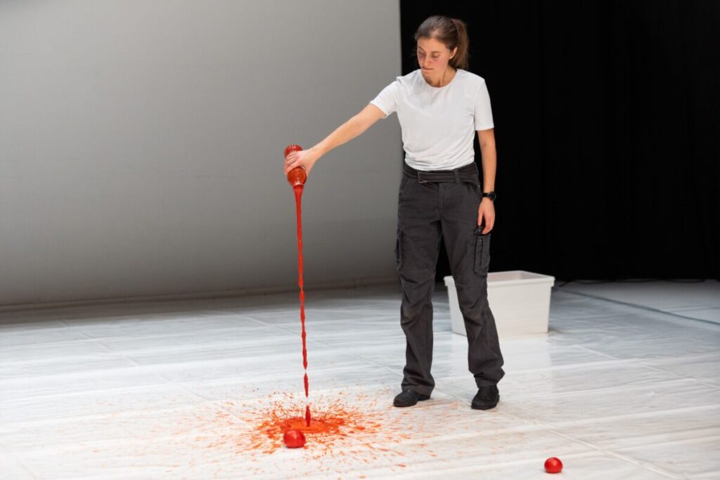 Istantanea dello spettacolo teatrale dell'attrice Tommesani che si terrà a Pordenone durante il festival de l'arlecchino Errante 2024 - reinventando l'umano.